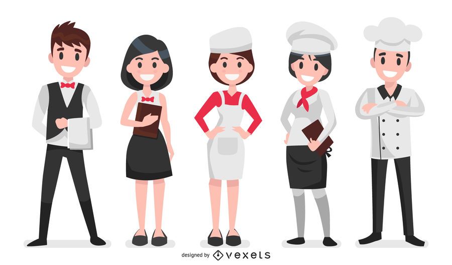 Conjunto De Ilustración De Personajes De Restaurante Descargar Vector