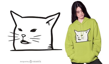 Descarga Vector De Diseño De Camiseta De Cara De Meme De Gato Blanco