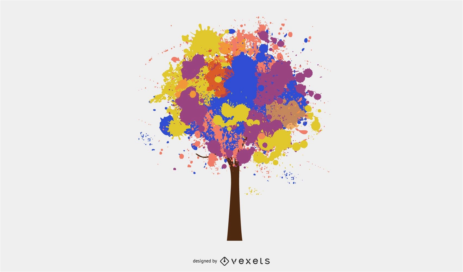 colorful paint splashed tree