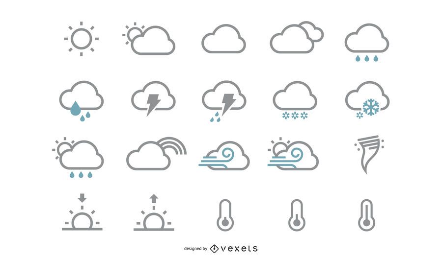 Paquete De Iconos De Clima Plano Descargar Vector