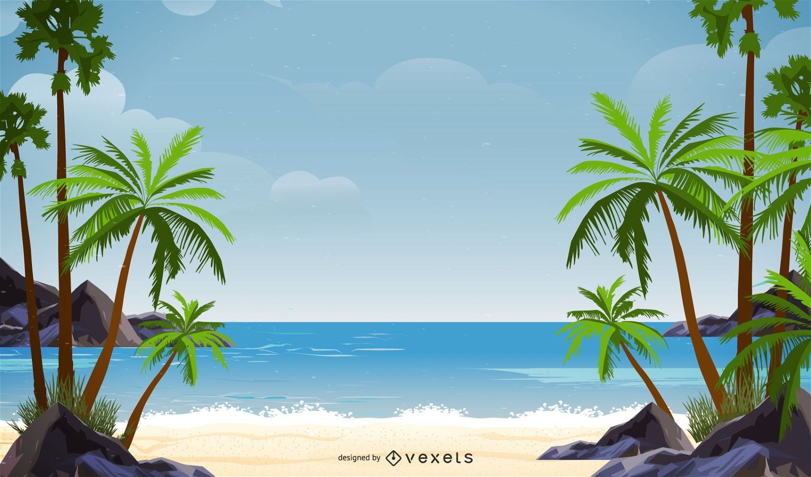 Palm Tree Beach Background Design Vector Download