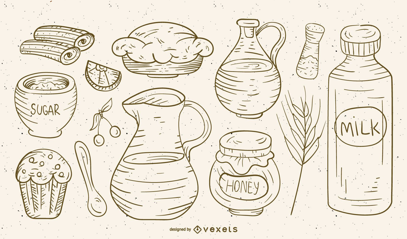 Premium Vector  A set of hand-drawn kitchen tools. cute cooking and baking  elements. hand-drawn vector illustration