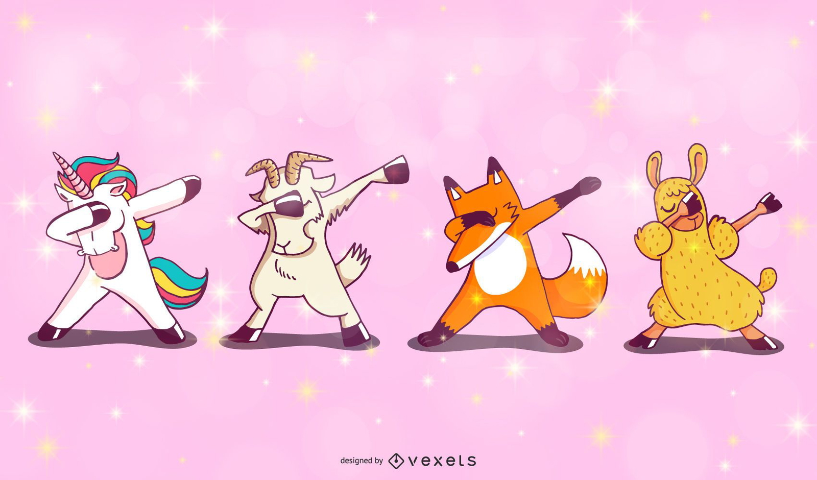 Cartoon Animals Dabbing Illustration Vector Download