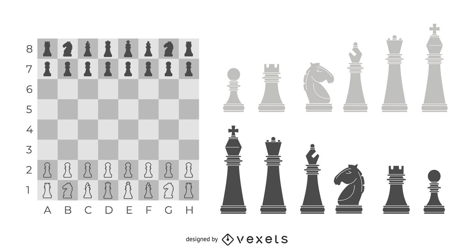 Ilustração de tabuleiro de xadrez de vidro com peças de xadrez