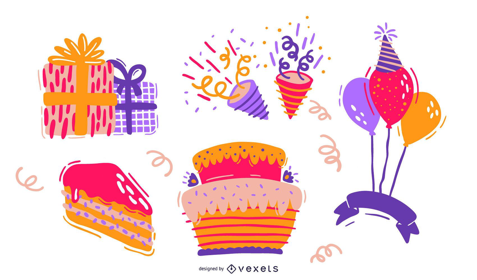 Birthday Elements Illustration Set Vector Download