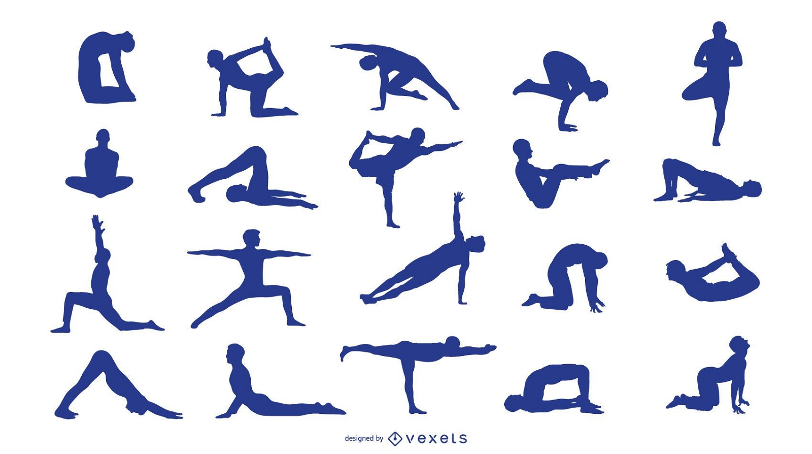 Yoga Poses Silhouette Set Vector Illustration Stock Vector - Illustration  of hand, health: 128048538
