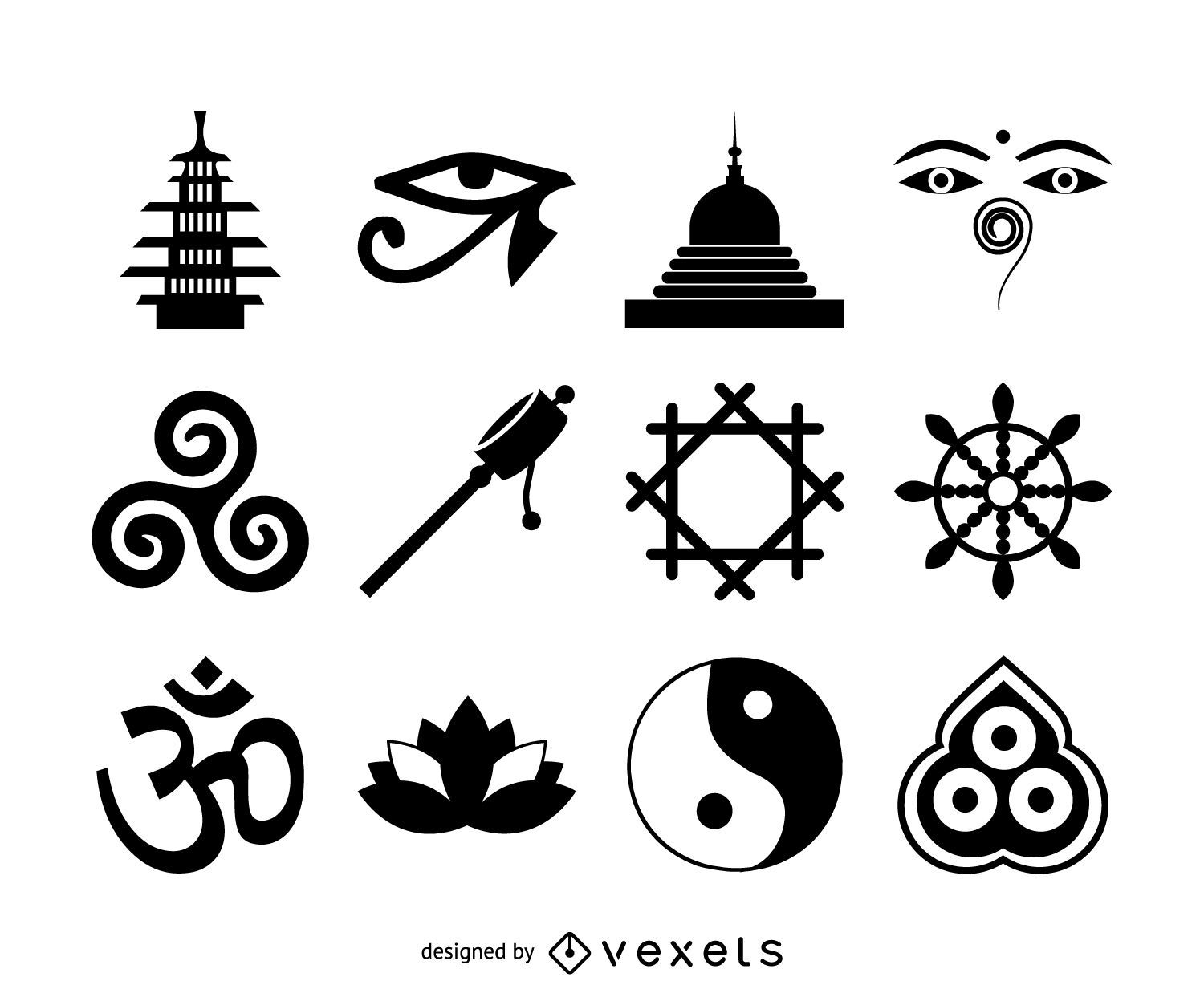 Buddhism Icon Set Vector Download