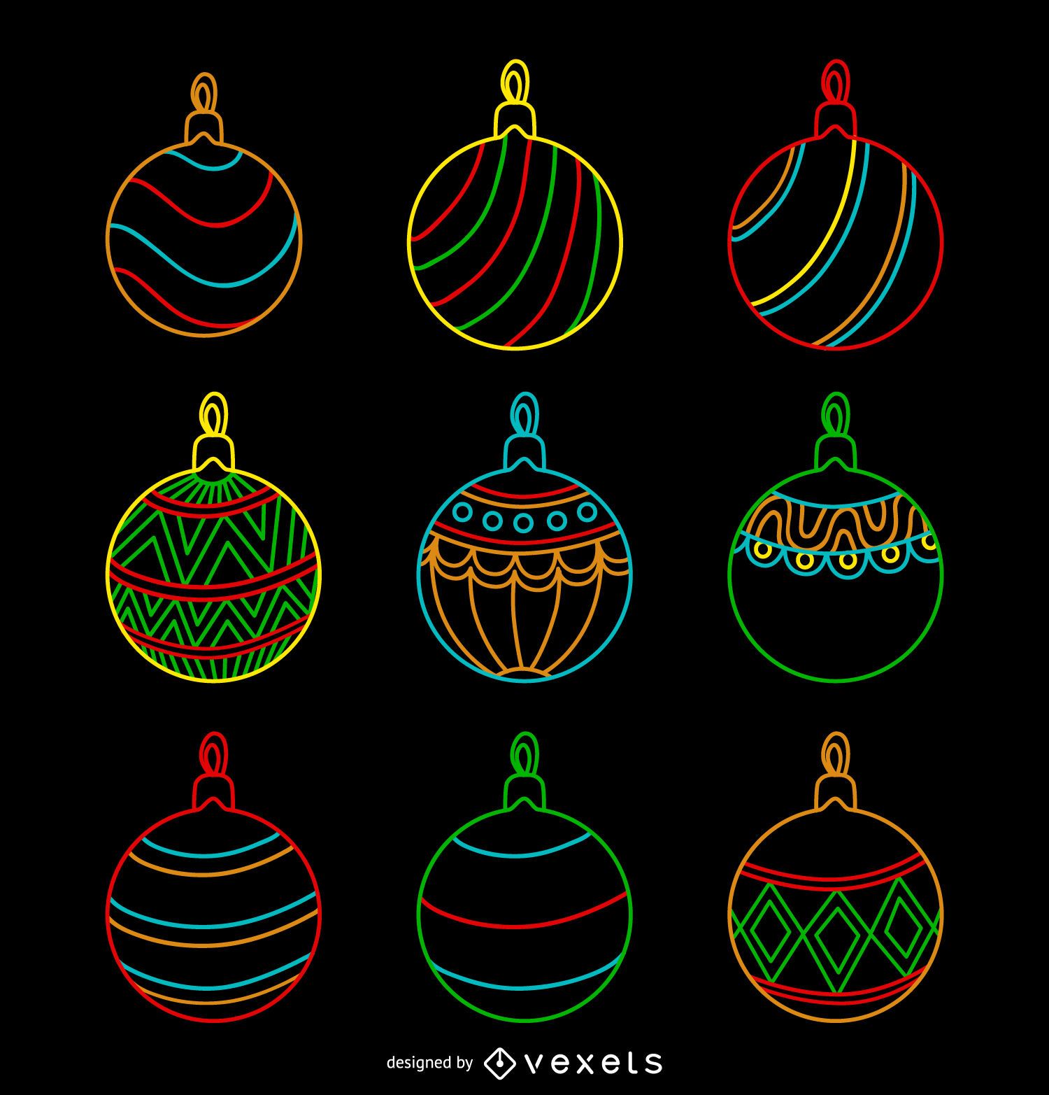 Christmas Neon Ornament Set Vector Download