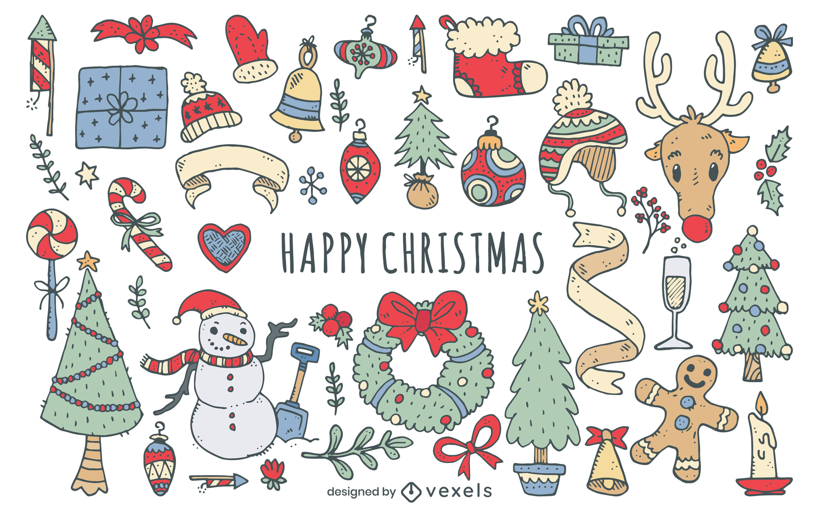 Hand Drawn Christmas Doodle Elements Set Vector Download