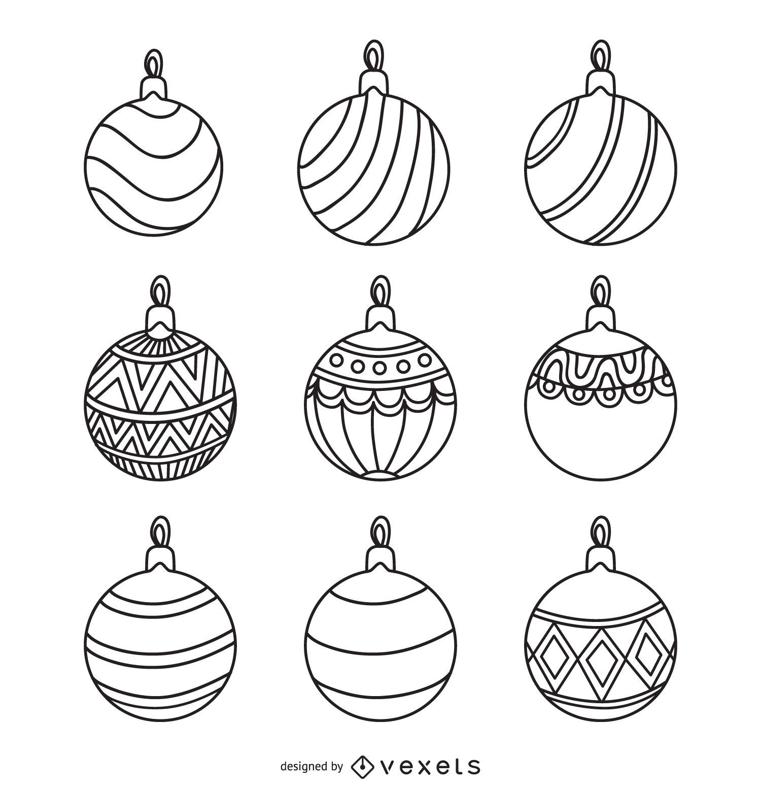 Christmas Round Ornament Outlines Set Vector Download