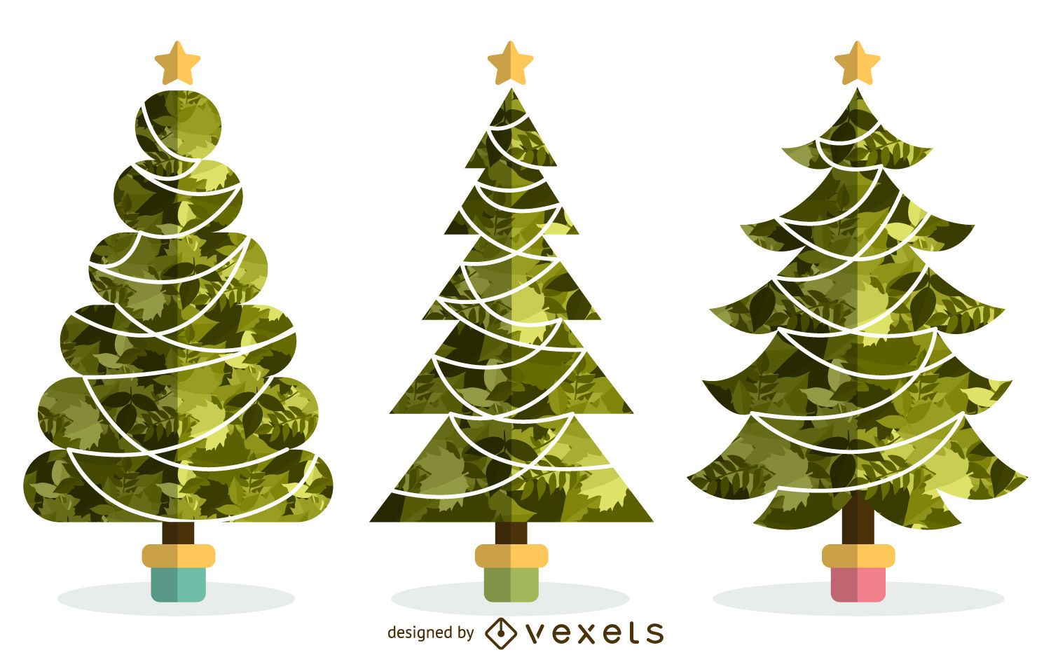 Illustrated Christmas Tree Set Vector Download