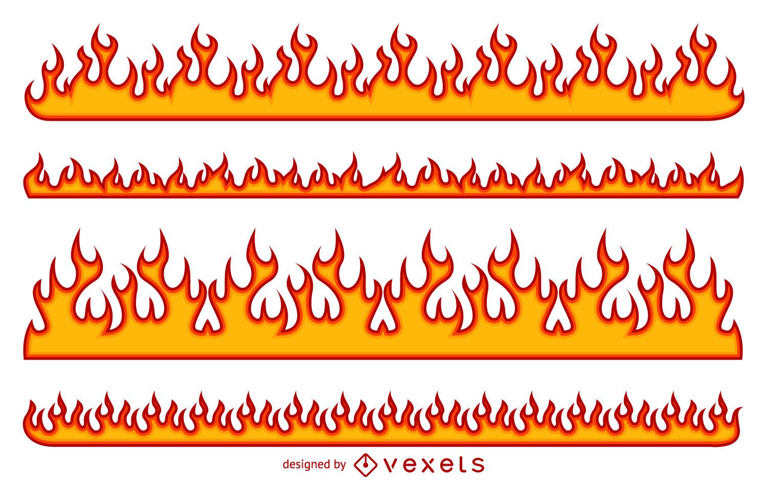 Cartoon Fire Flames Set and Line. Vector Stock Vector