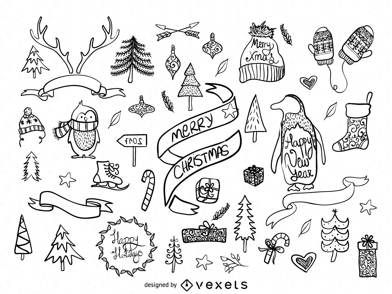 Premium Vector  A bunch of christmas gifts sketch hand drawn