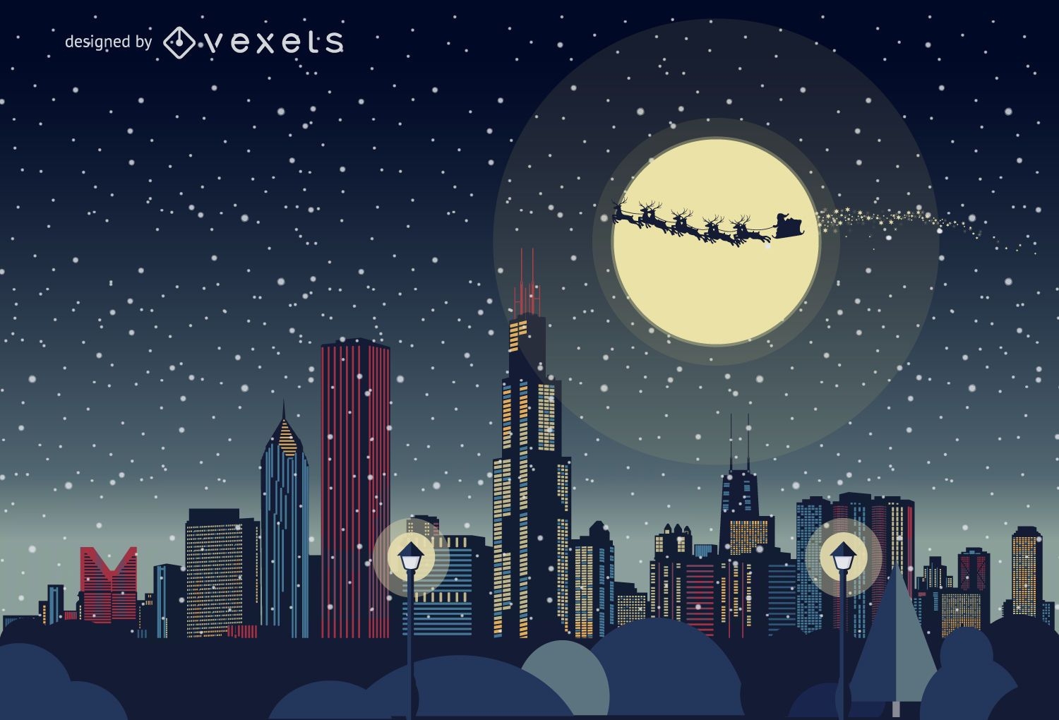 Chicago Christmas Skyline Vector Download