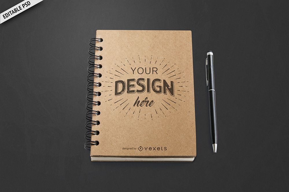 Free Notebook with Pen Mockup (PSD)