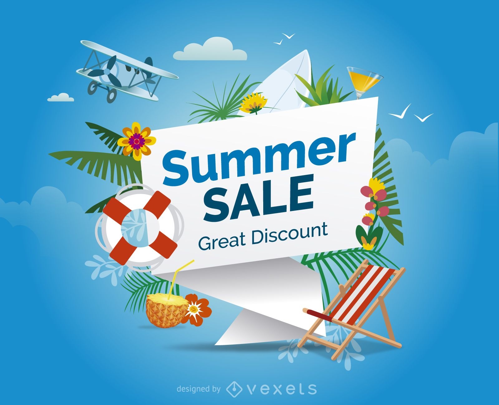 Summer Sale Design With Elements Vector Download
