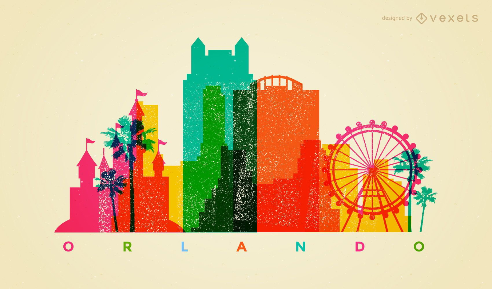 Colorful Orlando Skyline Vector Download