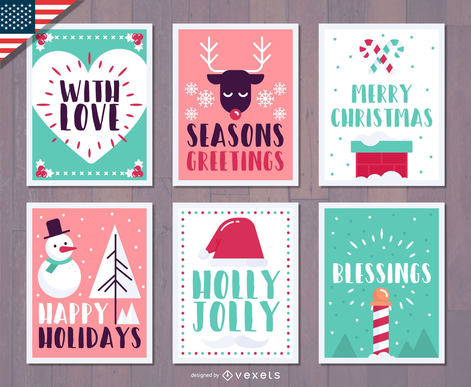 Festive Christmas Greetings Set Vector Download