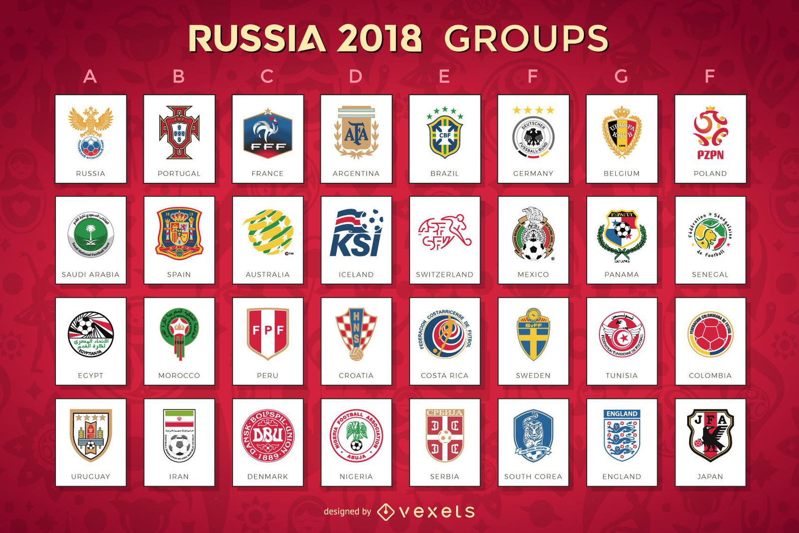 jardín Enorme Desarrollar Descarga Vector De Rusia 2018 Grupos Con Emblemas