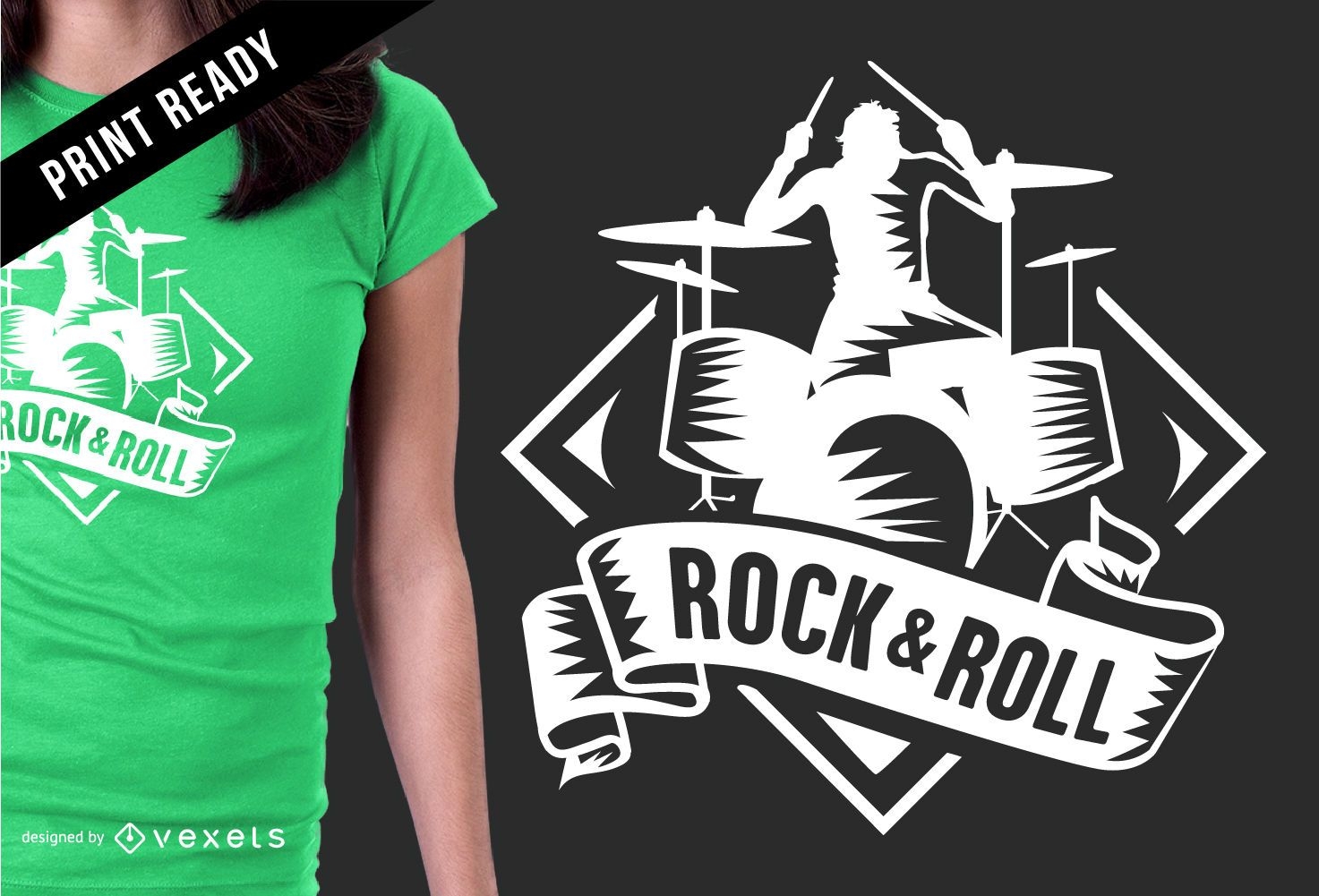 Rock & Roll Badge T-shirt Design Vector Download