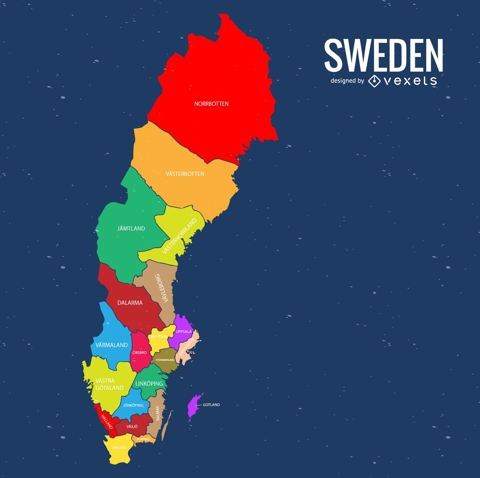 Sweden Colored County Map Vector Download