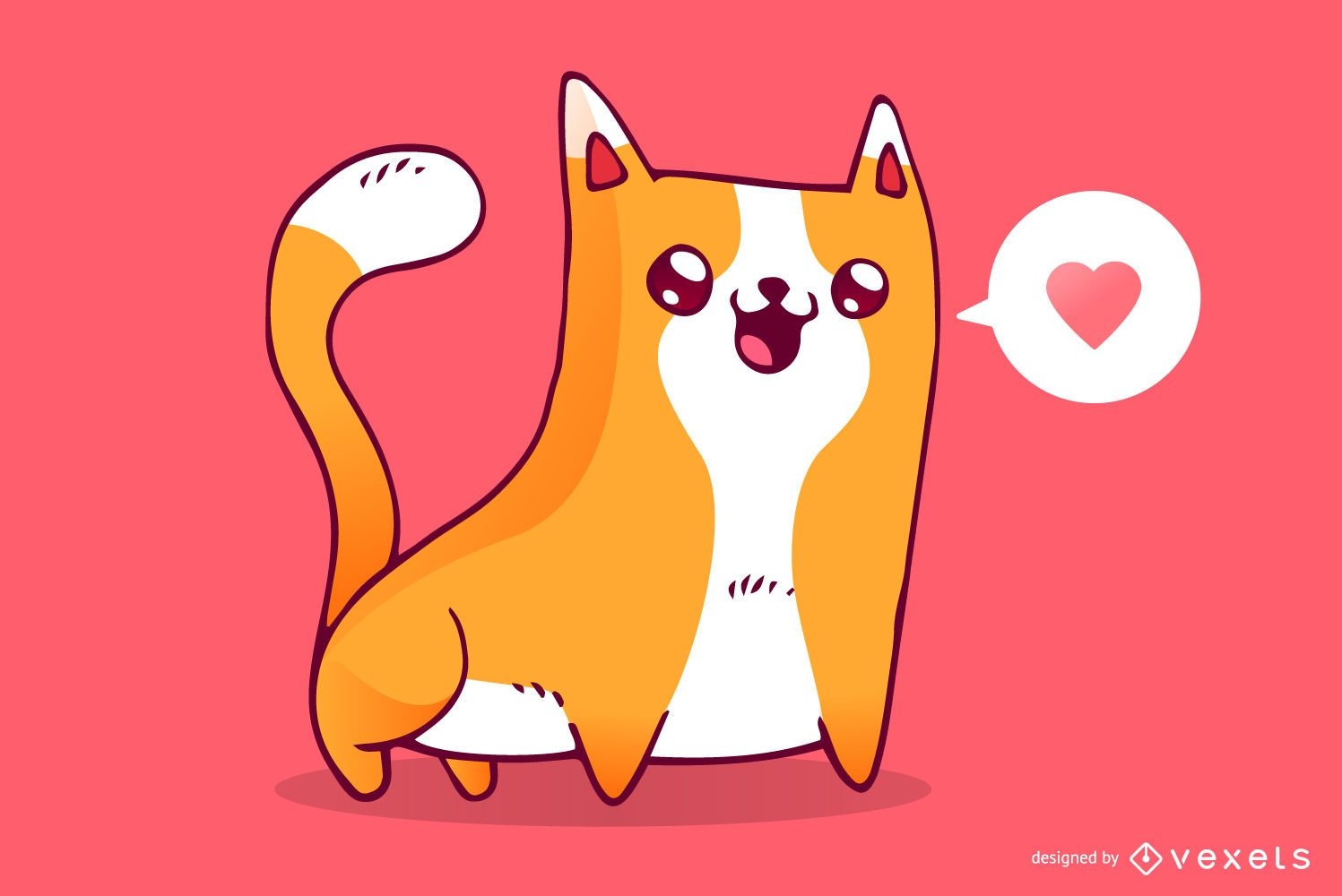 Desenho de gato fofo com sinal de amor, Vetor Premium