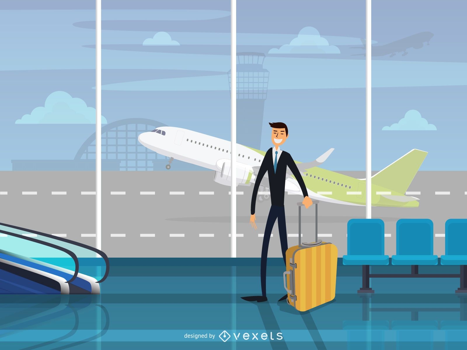 Man At Airport Terminal Illustration Vector Download