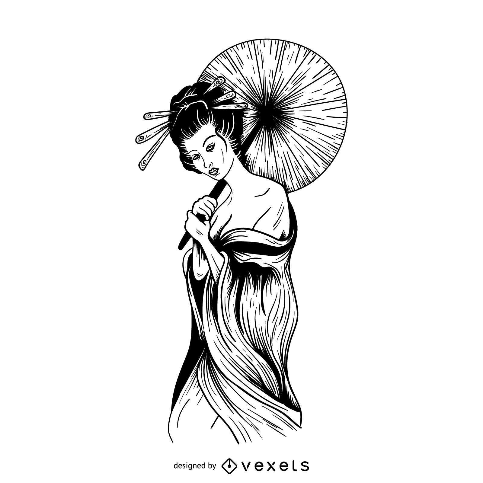 Descarga Vector De Ilustración De Contorno De Geisha