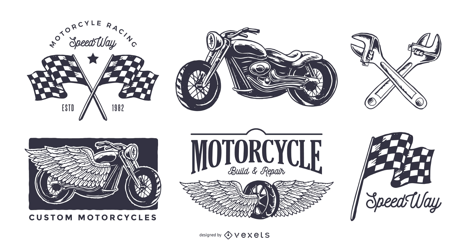 Vintage Motorrad Logo Set
