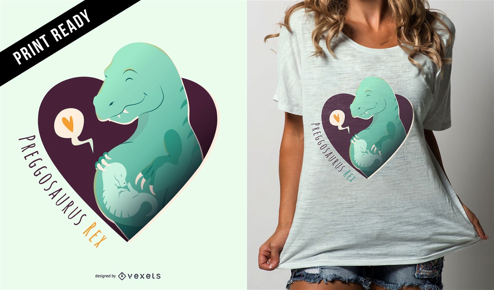 Preggosaurus Rex Funny Pregnancy T-shirt Design Vector Download