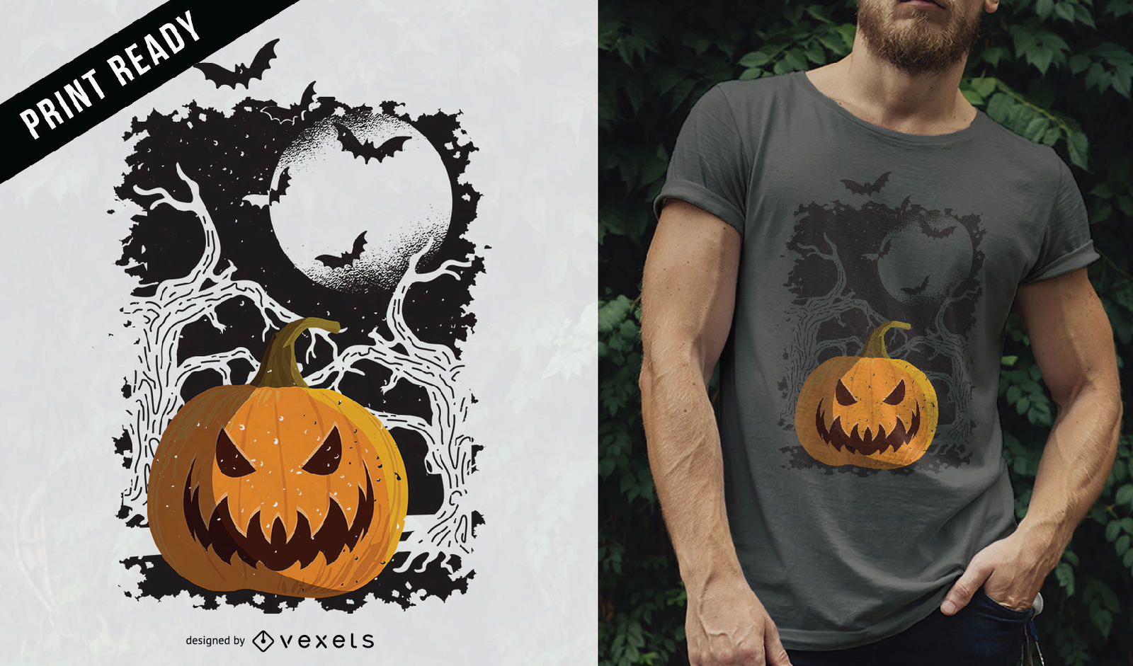 Halloween T-shirt Design With Pumpkin Concept PNG Images