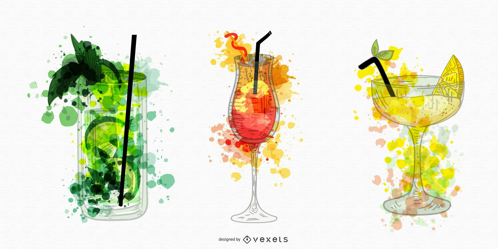 Cocktail Drinks Watercolor Illustrations Vector Download