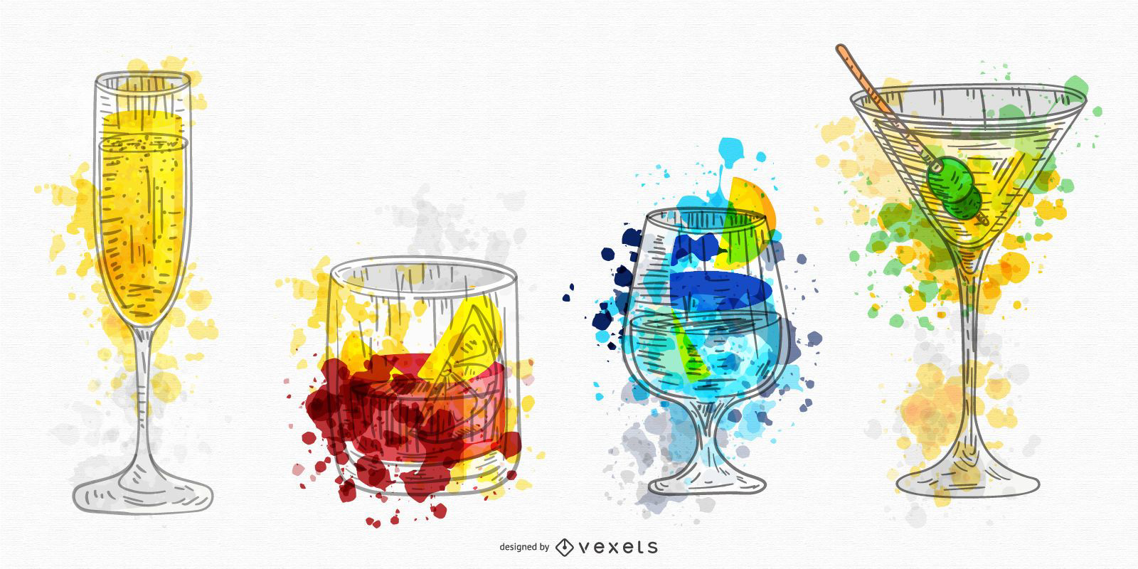 Watercolor Glasses, drinking glasses, bar glasses, glassware sets