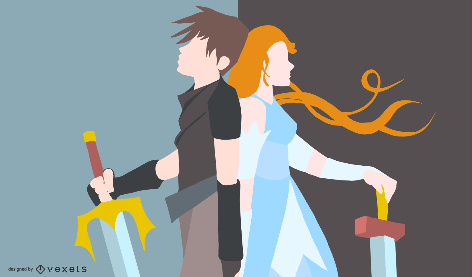 Anime Warrior Couple Illustration Vector Download