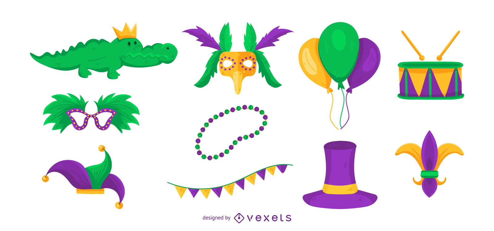 Mardi Gras Stickers Set Vector Download