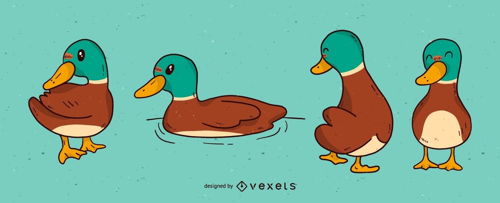 Cute Duck Cartoon Set Vector Download