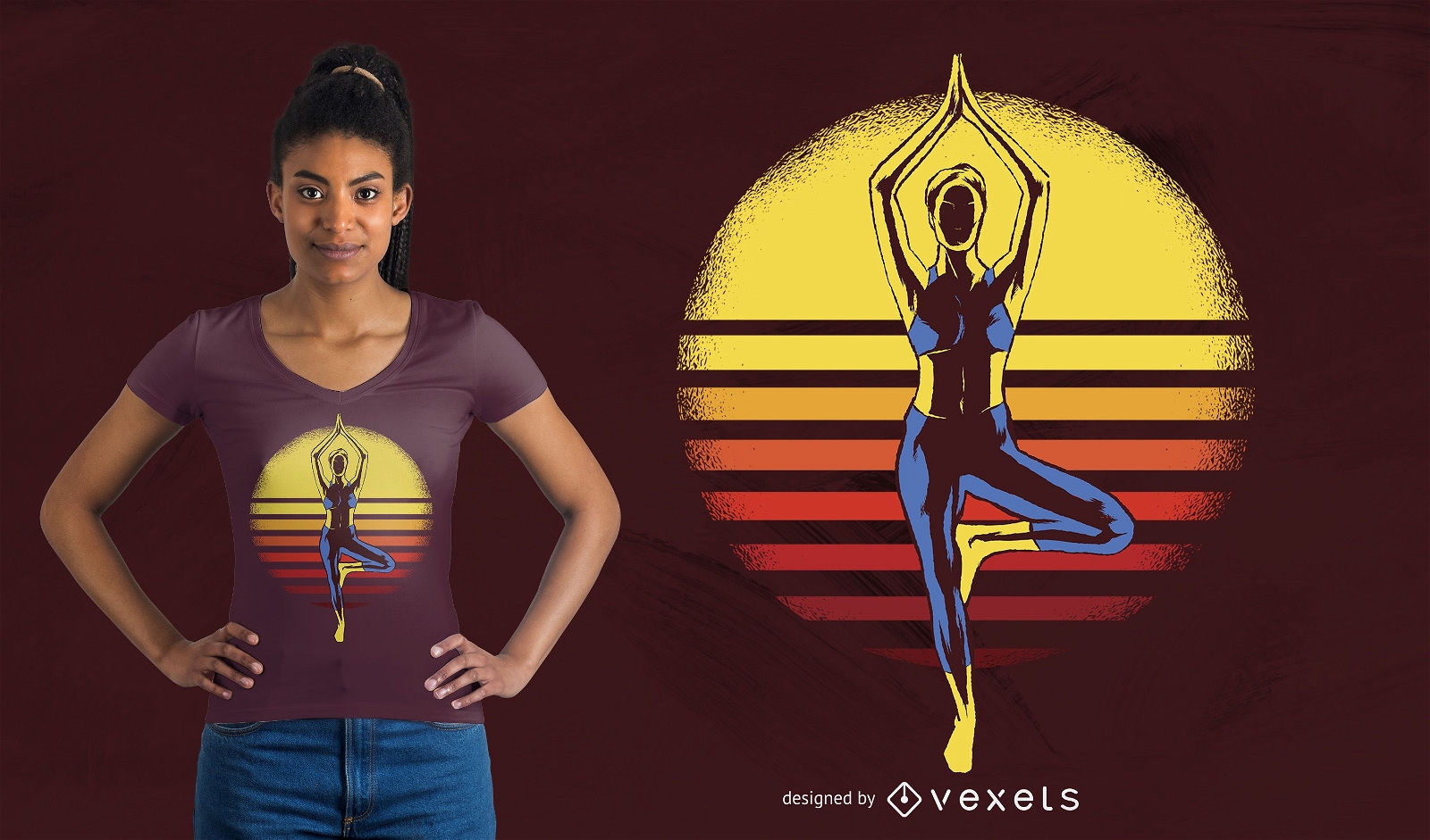 Yoga Sunset T-Shirt Design Vector Download
