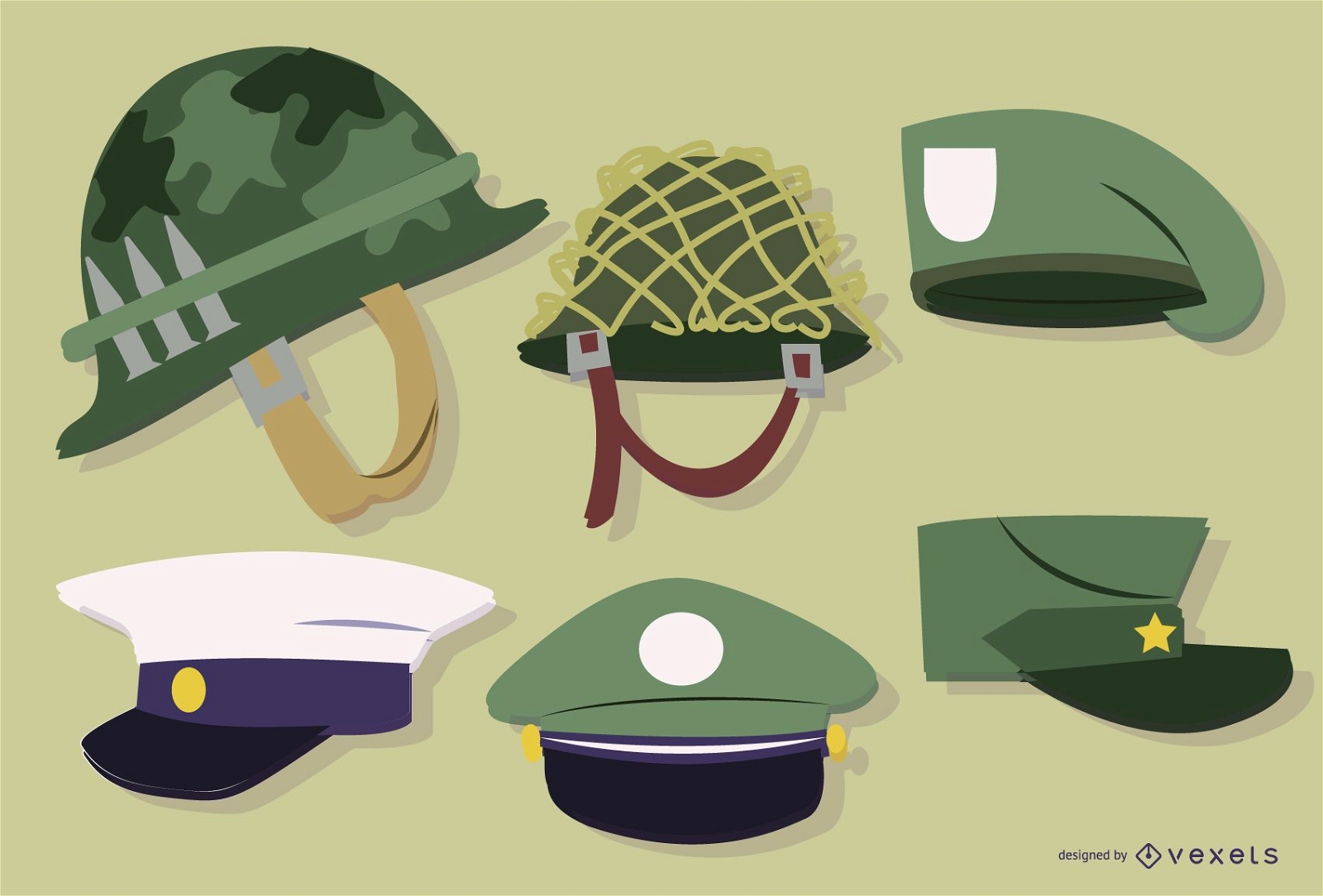 Conmemorativo Modernización Rodeado Descarga Vector De Conjunto De Sombrero De Soldado Militar