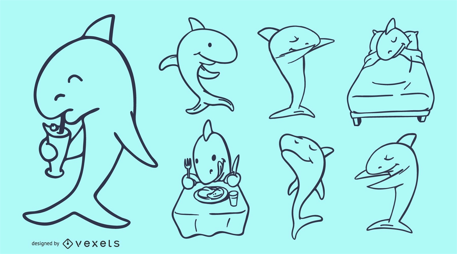 Descarga Vector De Garabatos De Dibujos Animados De Tiburones
