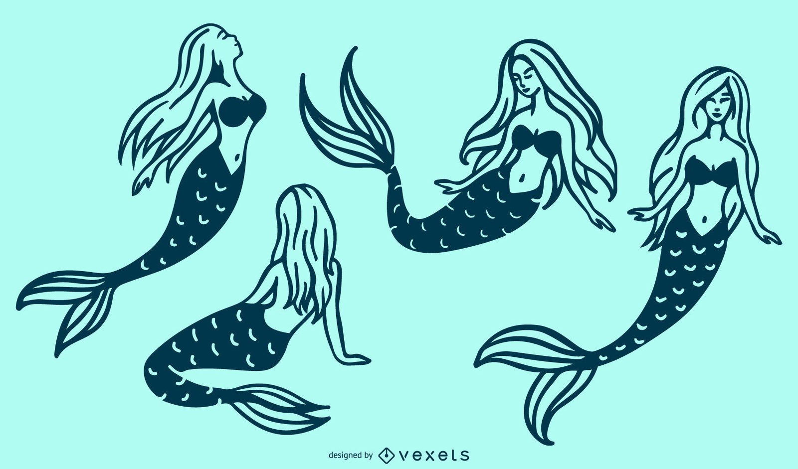 Descarga Vector De Colección De Ilustraciones De Sirena Doodle