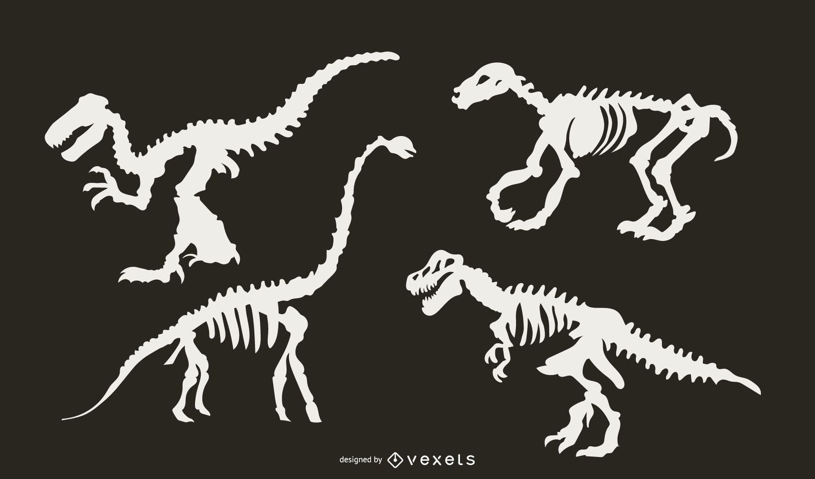 Baixar Vetor De Conjunto De Silhueta De Esqueleto De Dinossauro