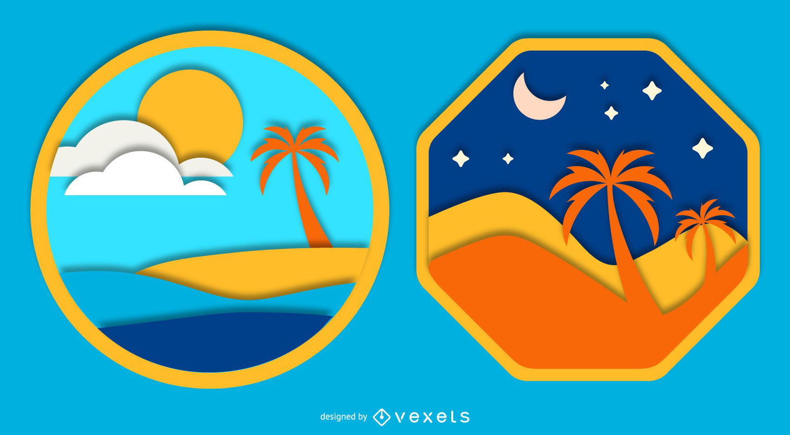 Landscape Papercut Badge Set Vector Download