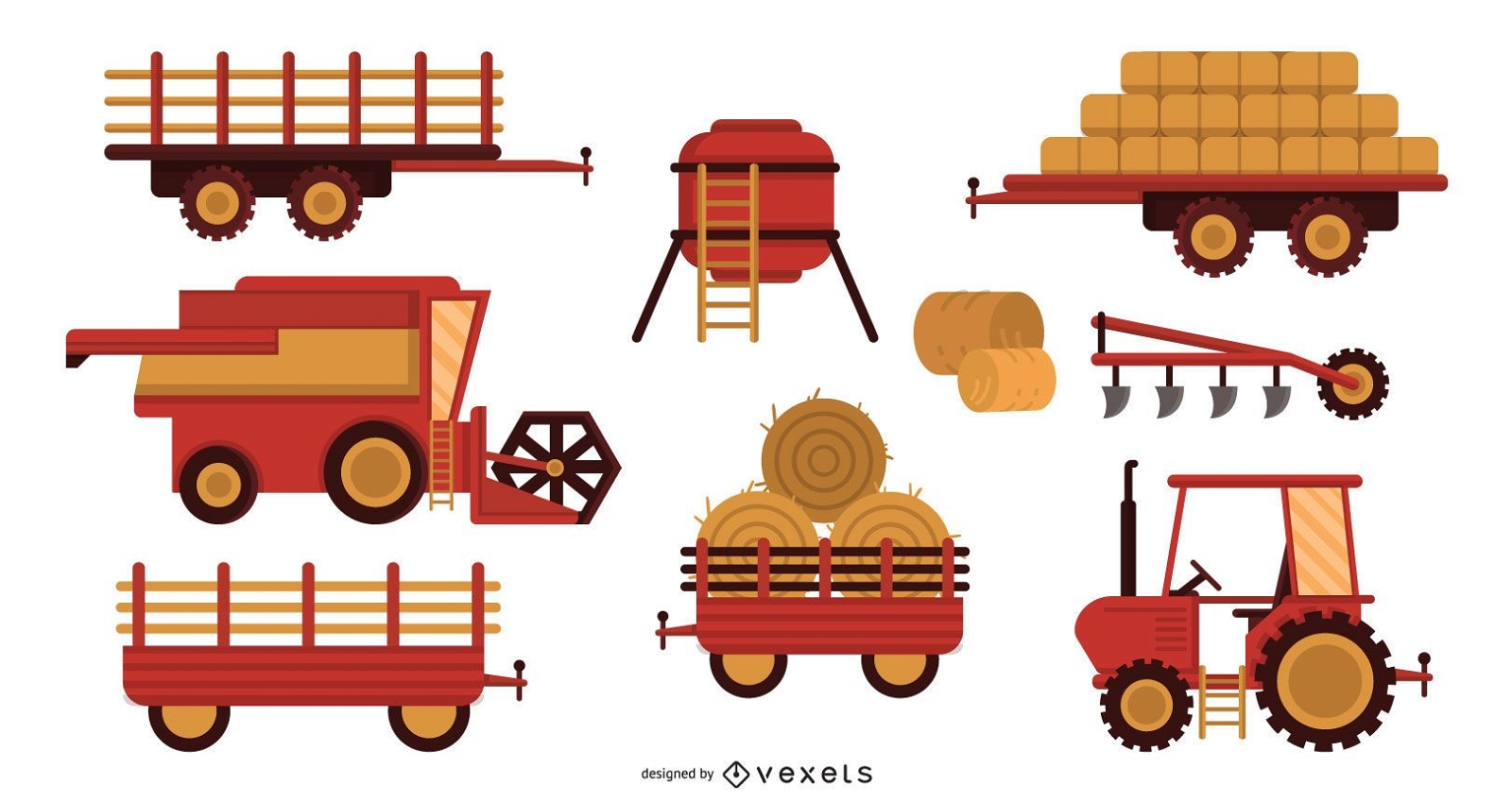 Desenhos animados rurais de trator agrícola, Vetor Premium