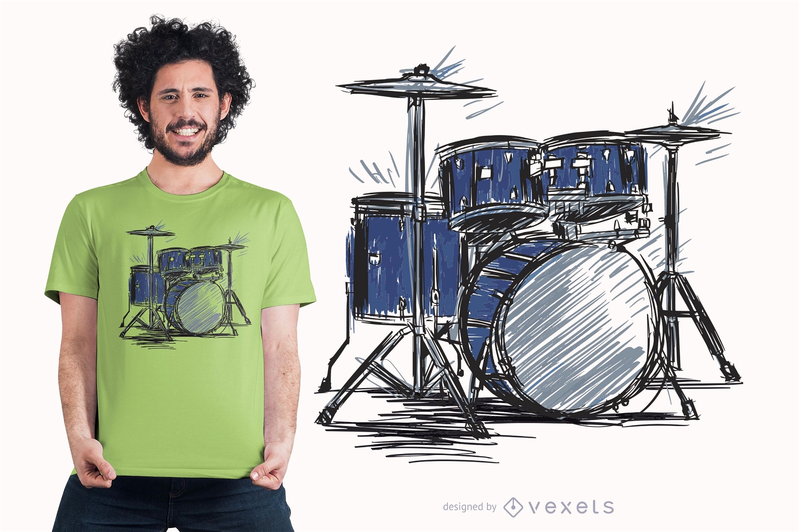 Drum Kit Sketch Music T-shirt Design Vector Download