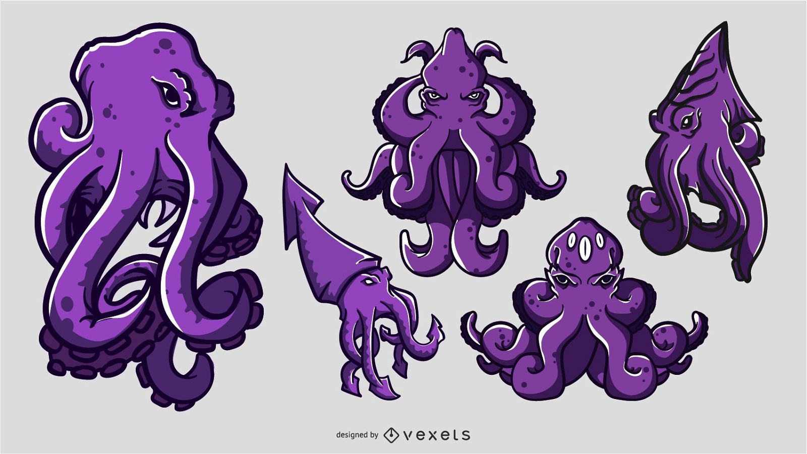 Descarga Vector De Conjunto De Ilustración De Dibujos Animados De Kraken
