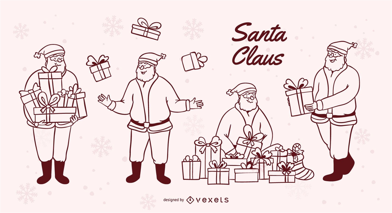 Vector Illustration Coloring Book Santa Claus Christmas Gift Easy Edit  Stock Vector by ©OneLineStock 226869930