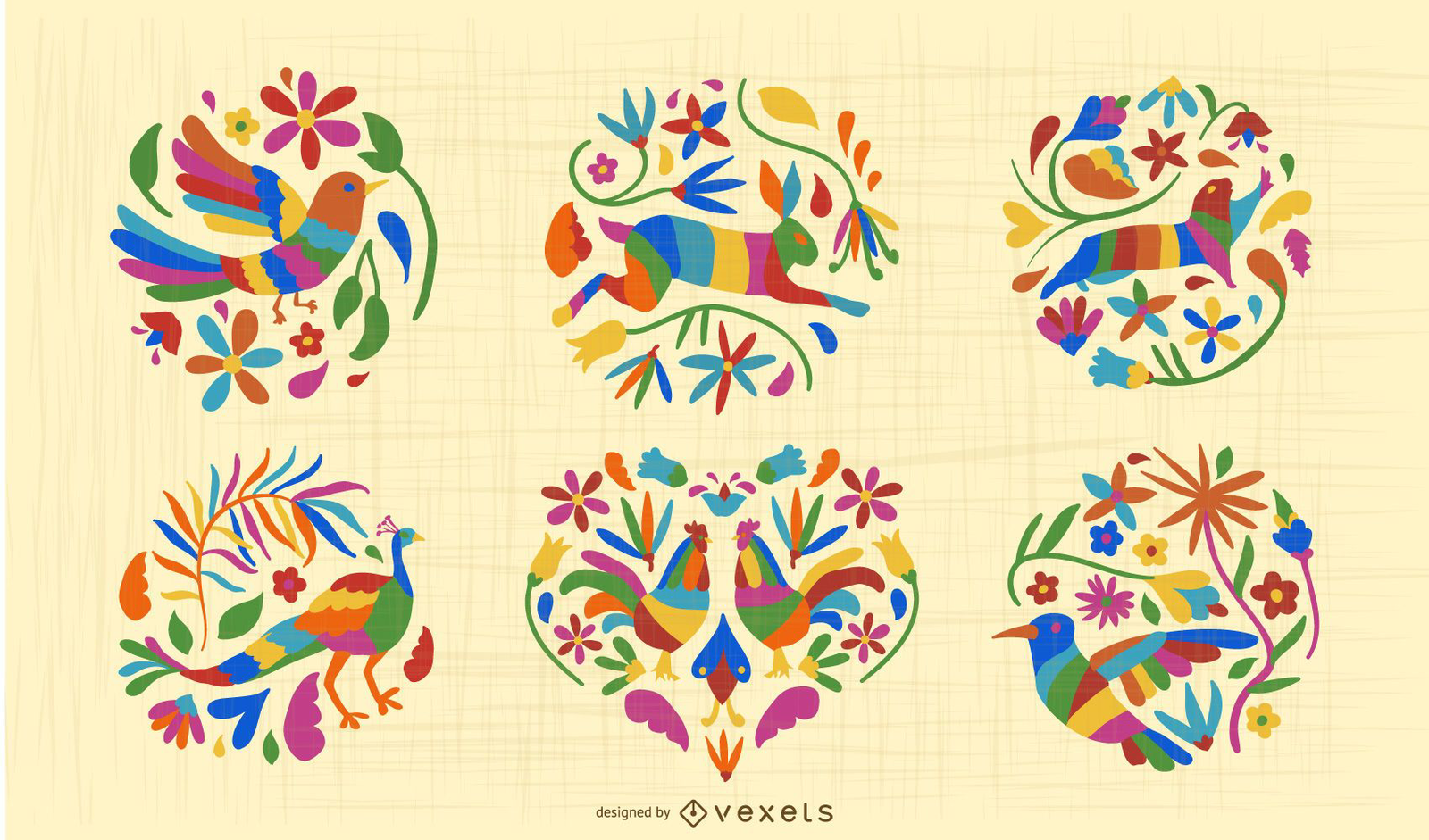 Mexican Otomi Style Animal Design Set Vector Download