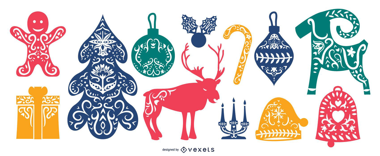 Set nordic christmas graphic elements Royalty Free Vector