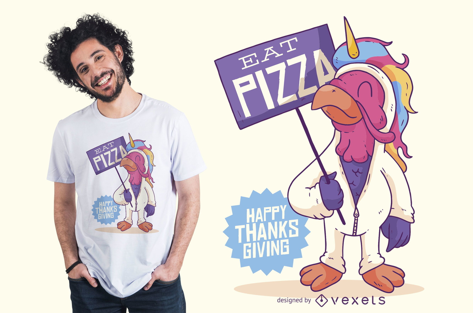 Descarga Vector De Diseño De Camiseta Divertida De Acción De Gracias De Pavo  Unicornio