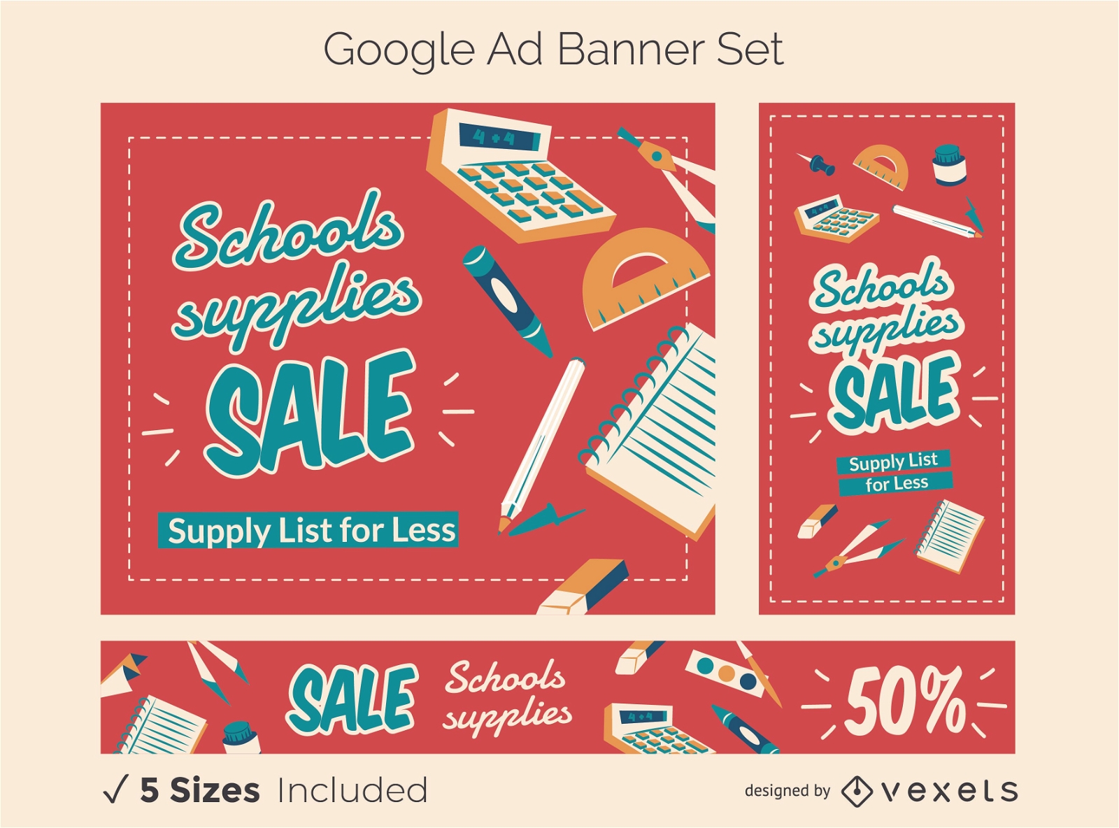 Descarga Vector De Conjunto De Banners De Anuncios De Google De Promoción  Escolar